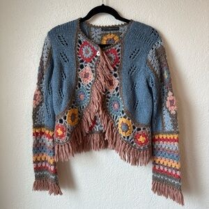 Peruvian Connection Multicolor Crochet Cardigan